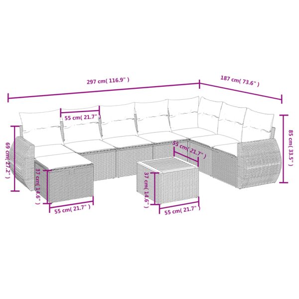 Set Divani Da Giardino 9 Pz Con Cuscini Nero In Polyrattan - Image 4