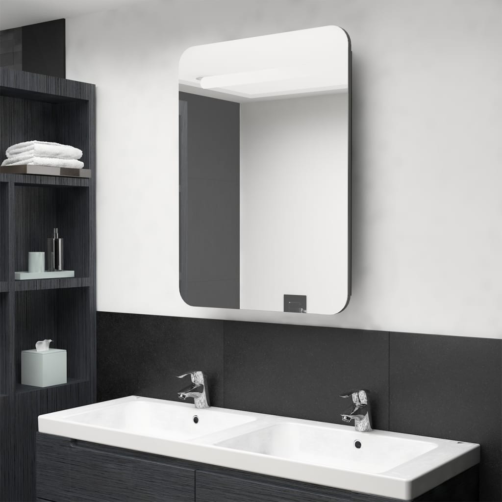 Armadietto Bagno Con Specchio E Led Antracite 60x11x80 cm