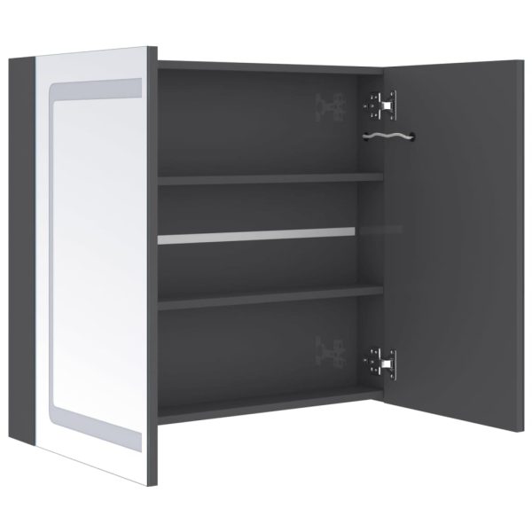 Armadietto Bagno Con Specchio E Led Grigio Lucido 80x12x68 cm - Image 5
