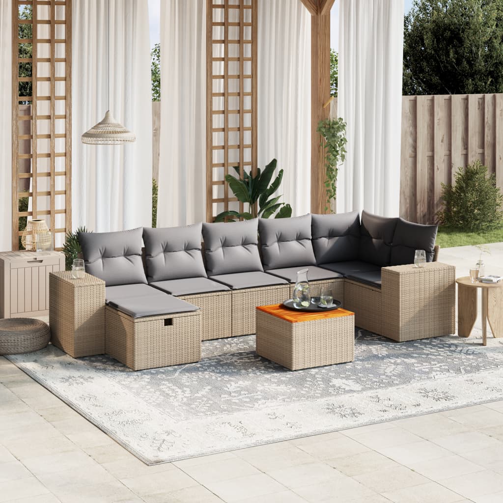 Set Divano Da Giardino 8 Pz Con Cuscini Beige Misto Polyrattan