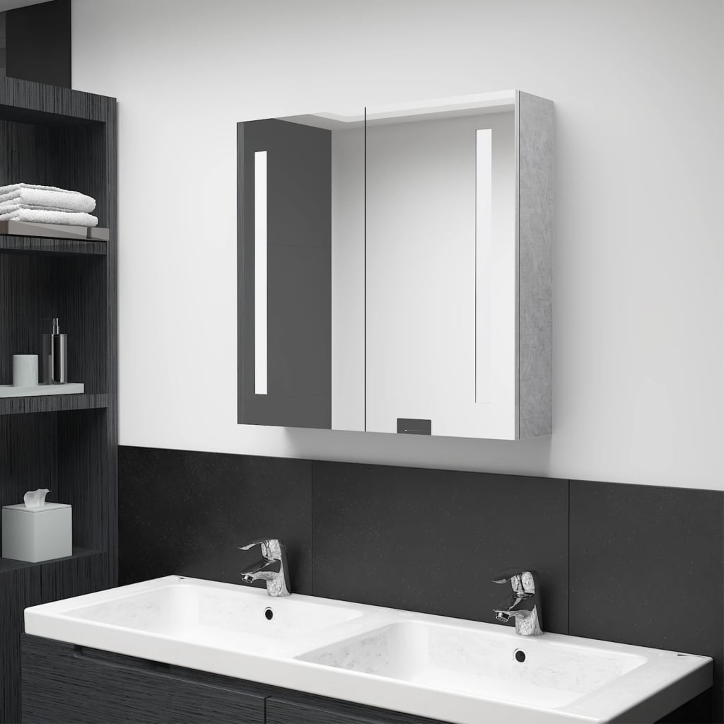 Armadietto Bagno Con Specchio E Led Grigio Cemento 62x14x60 cm