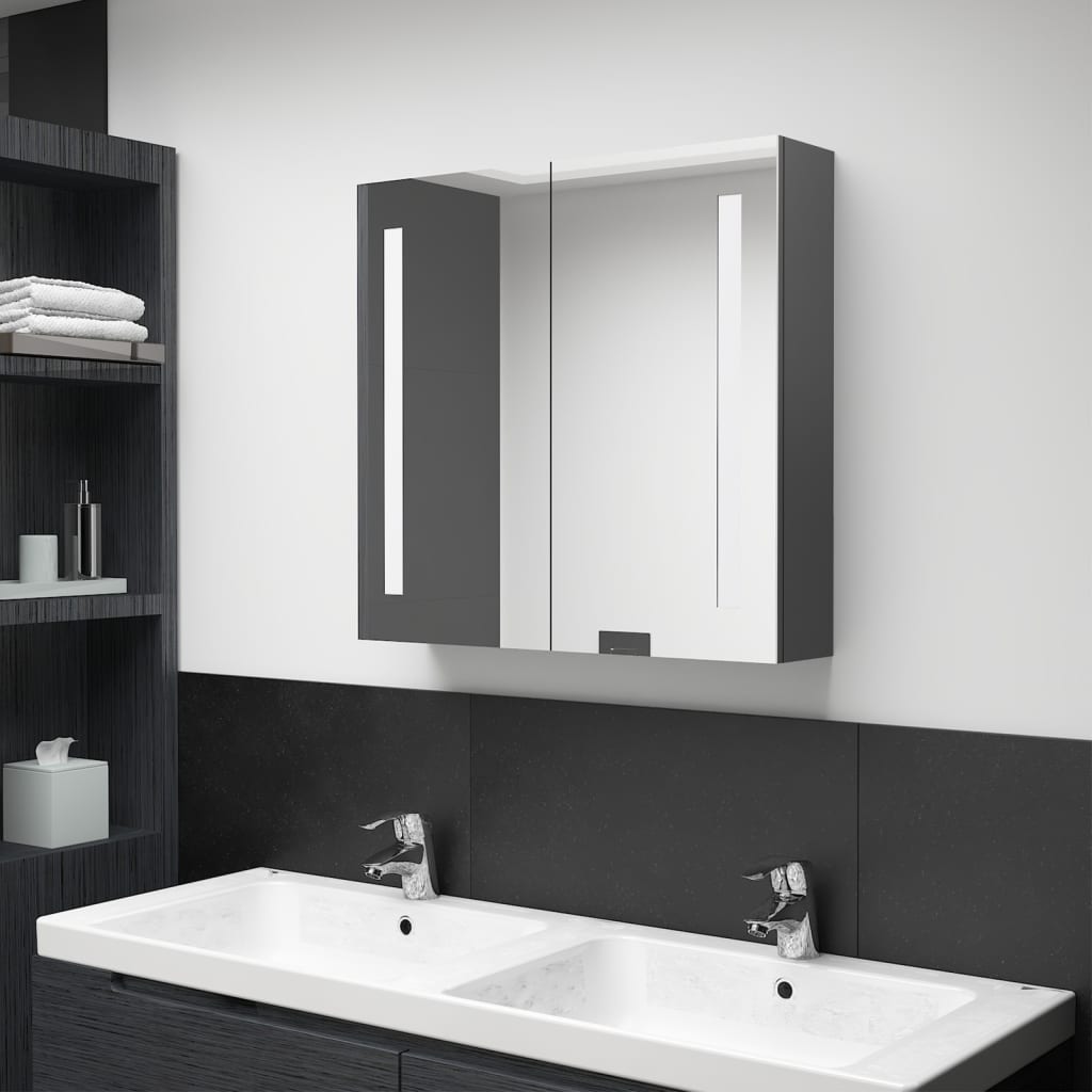 Armadietto Bagno Con Specchio E Led Grigio 62x14x60 cm