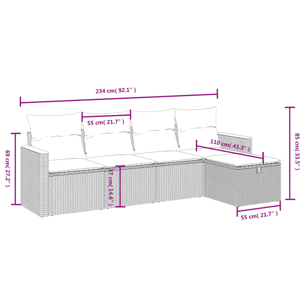 Set Divano Da Giardino 5 Pz Con Cuscini Beige Misto Polyrattan - Image 4