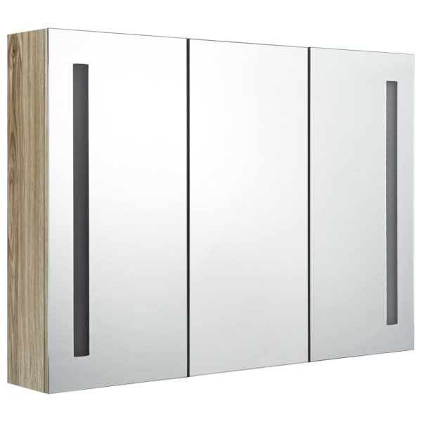 Armadietto Bagno Con Specchio E Led 89x14x62 Cm Rovere - Image 4