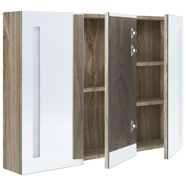 Armadietto Bagno Con Specchio E Led 89x14x62 Cm Rovere - Image 5