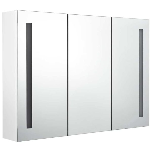 Armadietto Bagno Con Specchio E Led Bianco Lucido 89x14x62 cm - Image 4
