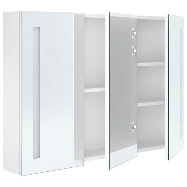 Armadietto Bagno Con Specchio E Led Bianco Lucido 89x14x62 cm - Image 5