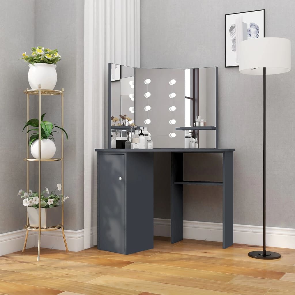 Tavolino Da Trucco Angolare Con Led Grigio 111x54x141,5 cm