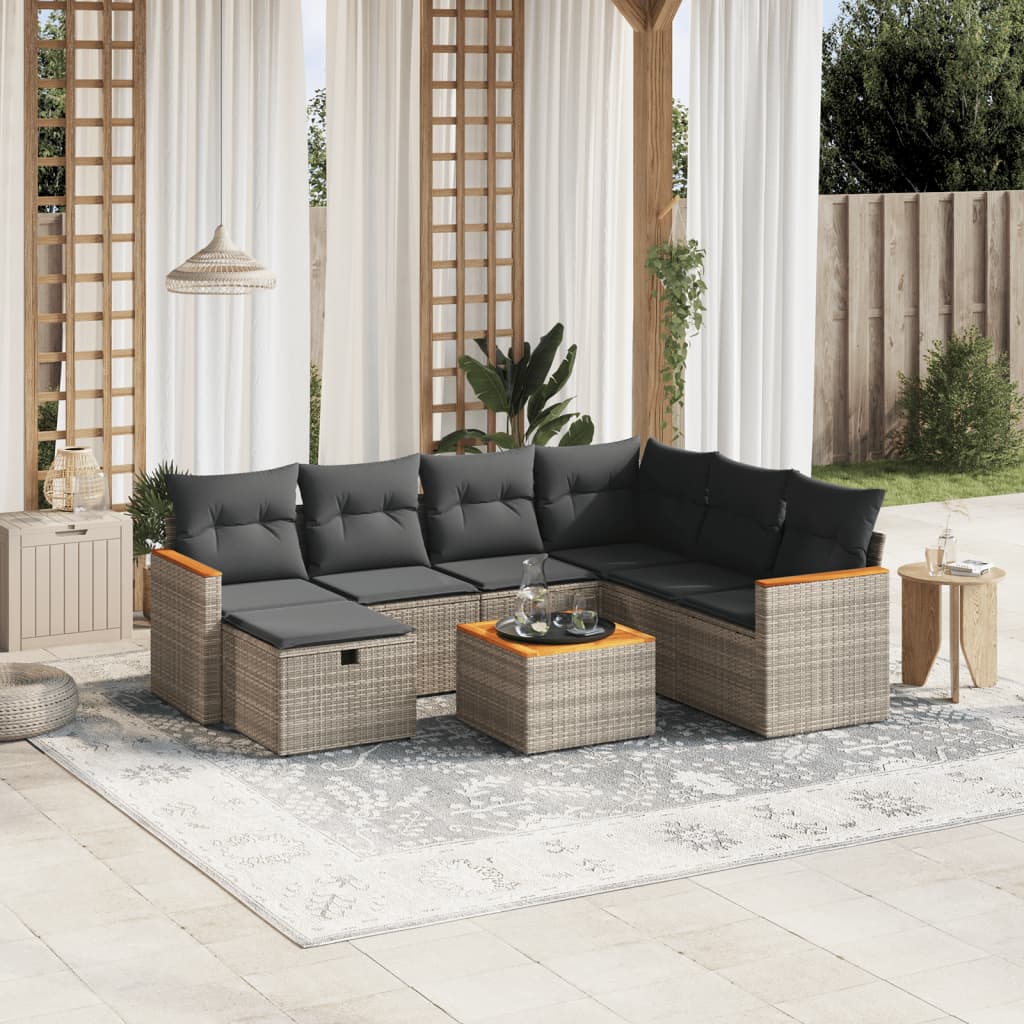 Set Divano Da Giardino 8 Pz Con Cuscini Grigio In Polyrattan
