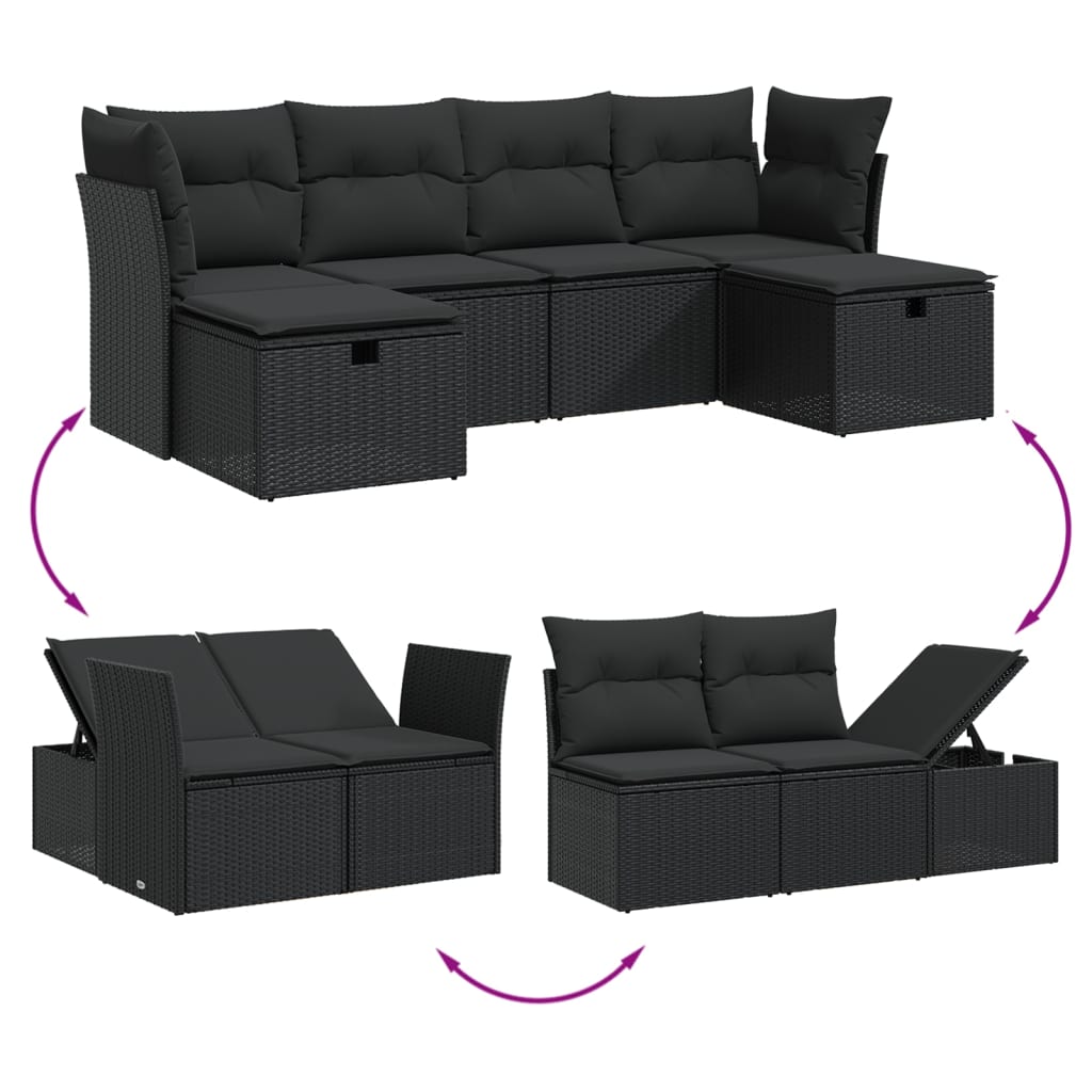 Set Divano Da Giardino 6 Pz Con Cuscini Nero In Polyrattan - Image 4