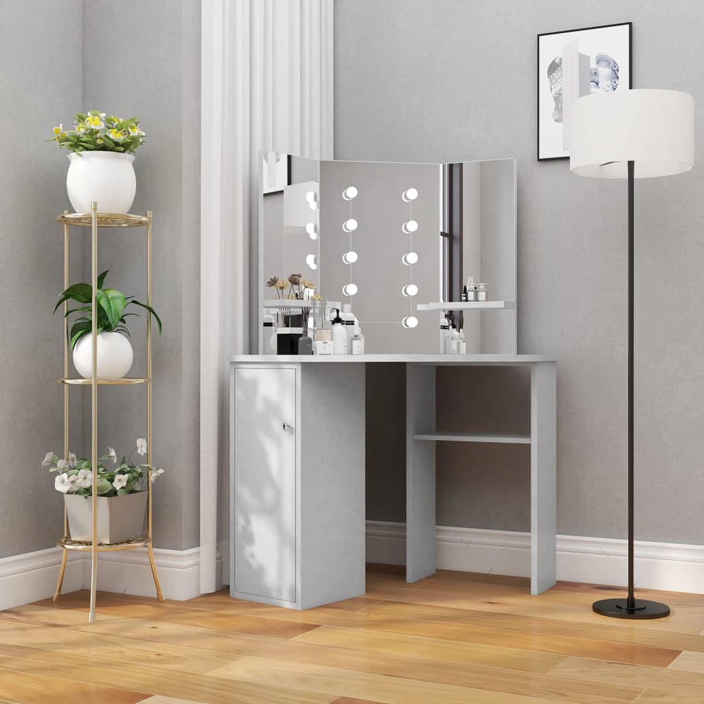 Tavolino Da Trucco Angolare Led Grigio Cemento 111x54x141,5 cm