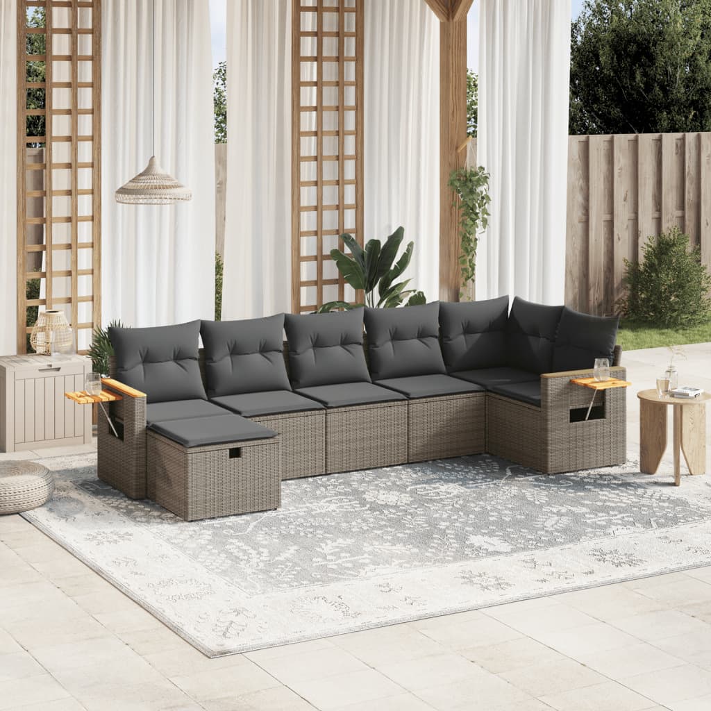 Set Divani Da Giardino 7 Pz Con Cuscini Grigio In Polyrattan