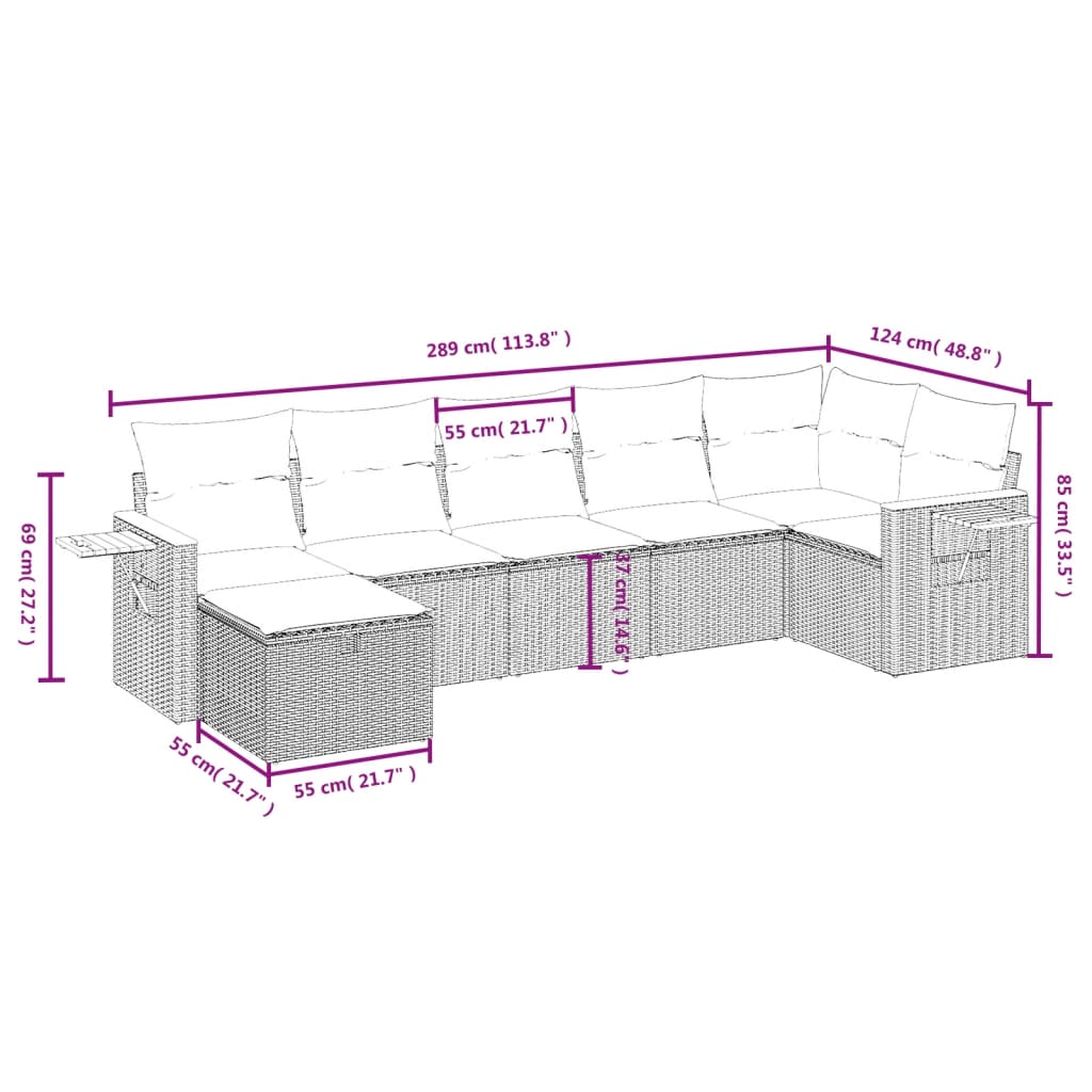 Set Divani Da Giardino 7 Pz Con Cuscini Grigio In Polyrattan - Image 4