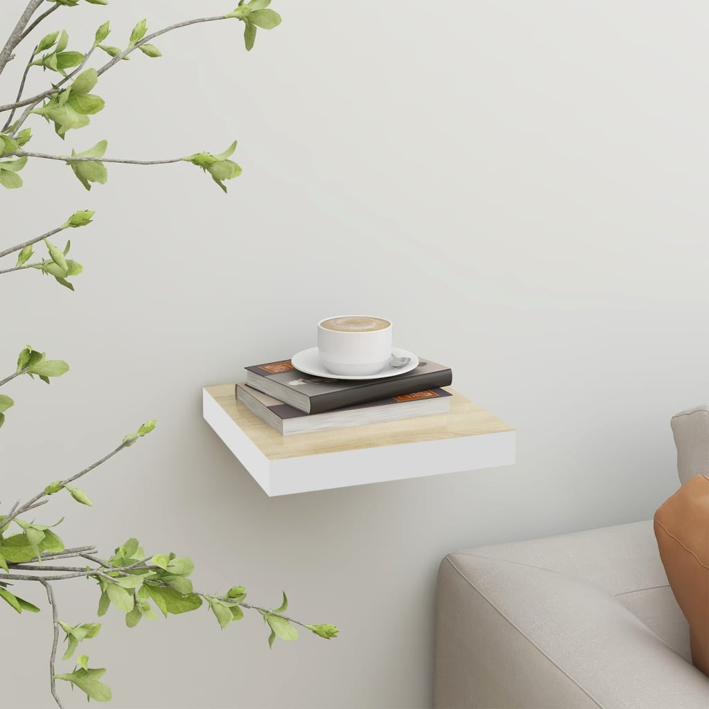Scaffale A Parete Rovere E Bianco 23x23,5x3,8 Cm In Mdf