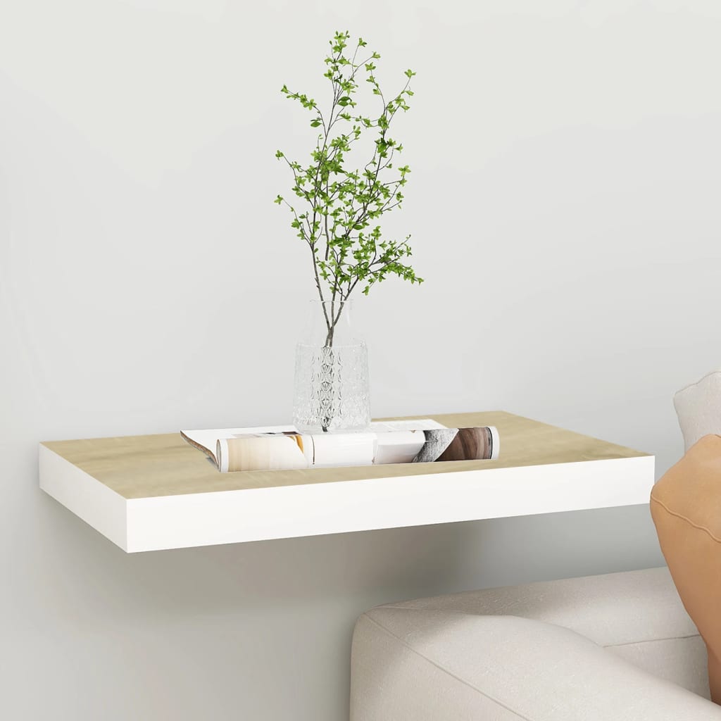 Scaffale A Parete Rovere E Bianco 40x23x3,8 Cm In Mdf