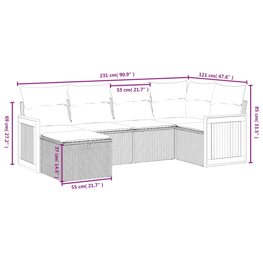 Set Divano Da Giardino 6 Pz Con Cuscini Grigio In Polyrattan - Image 4