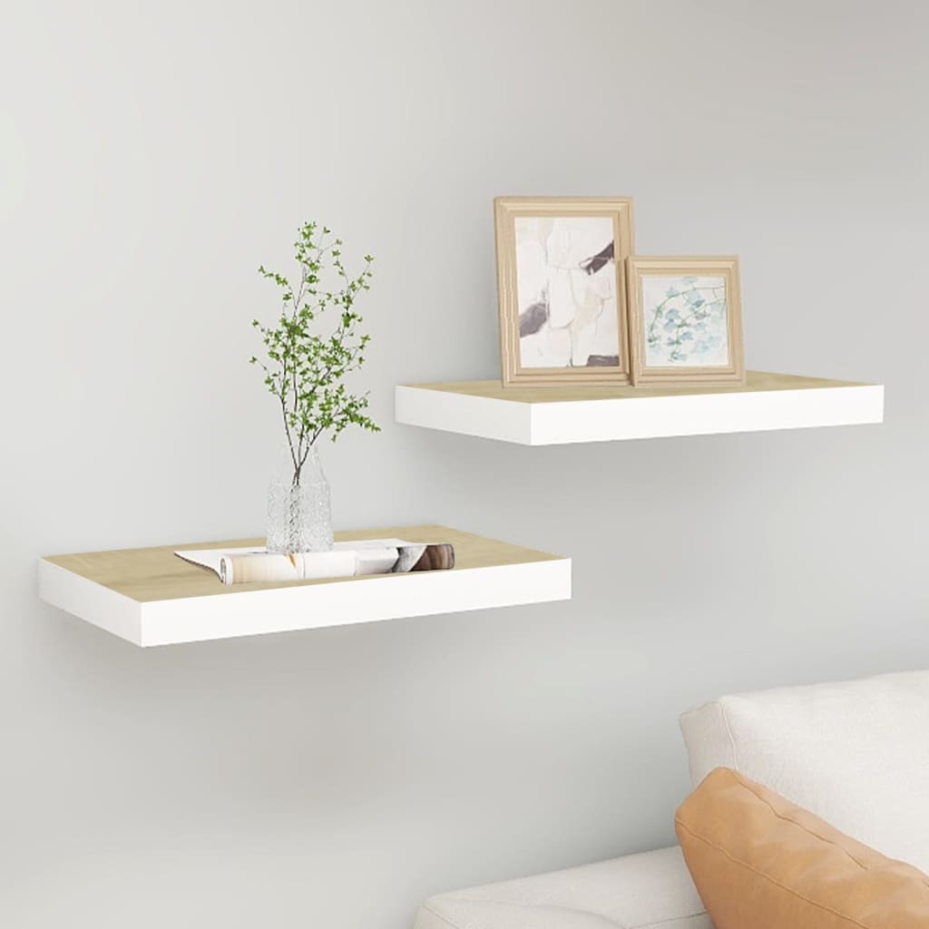 Scaffali A Parete 2 Pz Rovere E Bianco 50x23x3,8 Cm In Mdf
