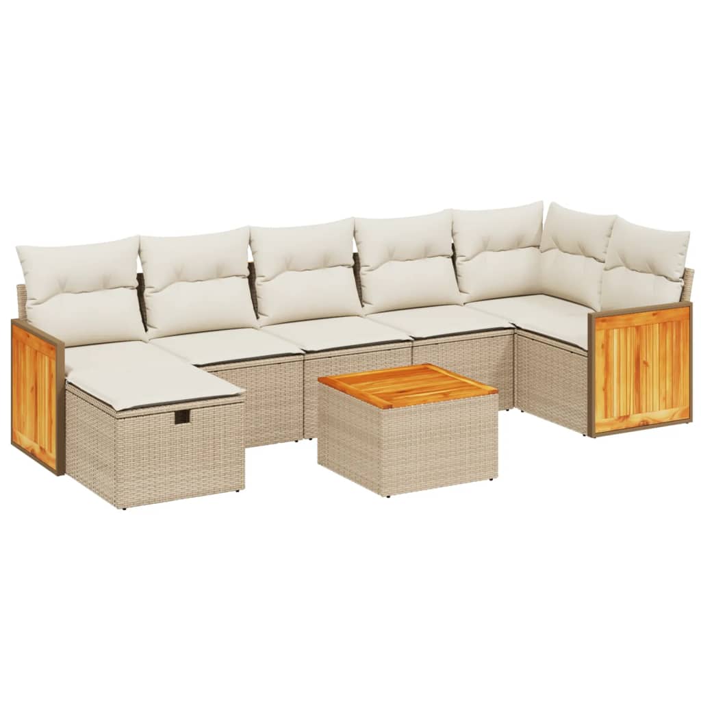 Set Divano Da Giardino 8 Pz Con Cuscini Beige In Polyrattan - Image 2