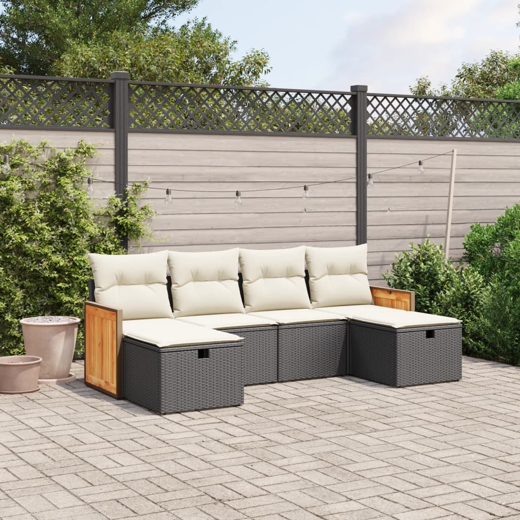 Set Divano Da Giardino 6 Pz Con Cuscini Nero In Polyrattan