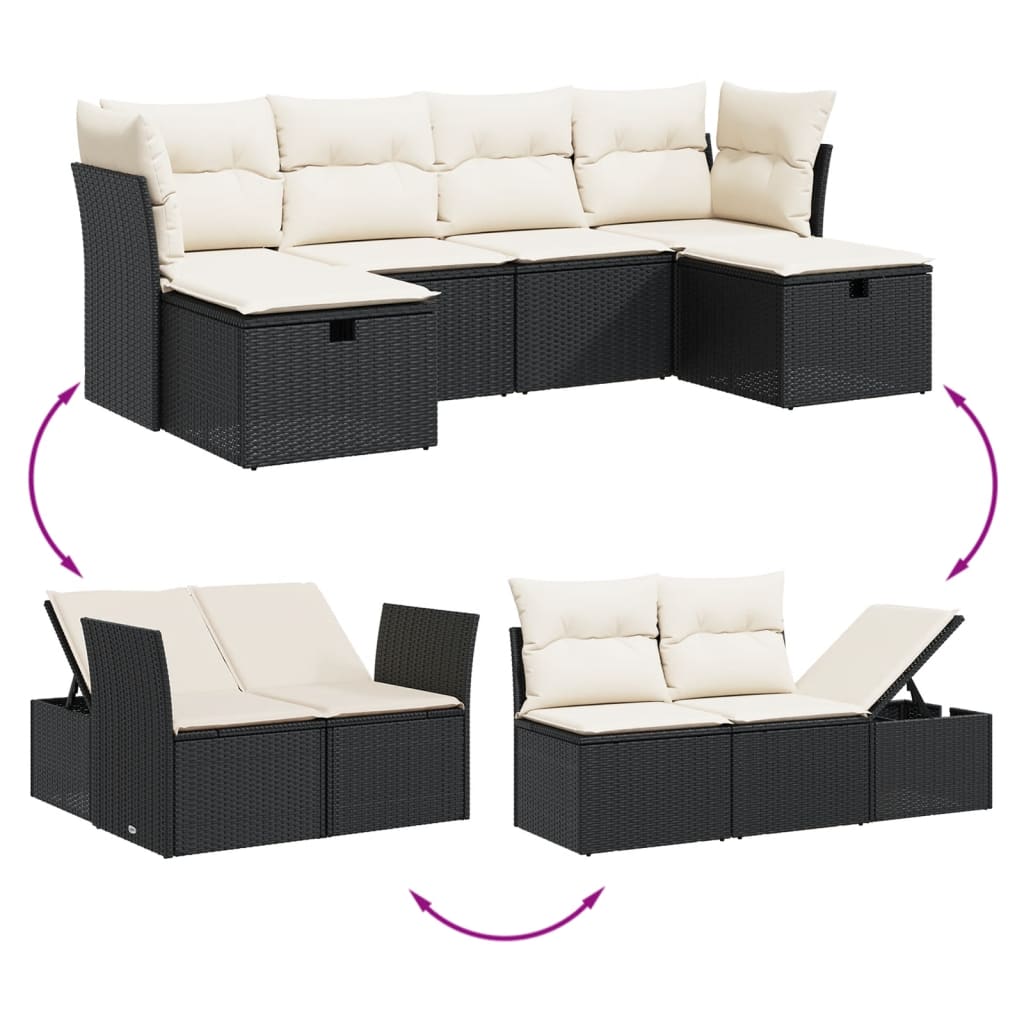 Set Divano Da Giardino 6 Pz Con Cuscini Nero In Polyrattan - Image 3