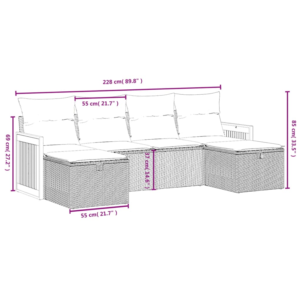 Set Divano Da Giardino 6 Pz Con Cuscini Nero In Polyrattan - Image 4