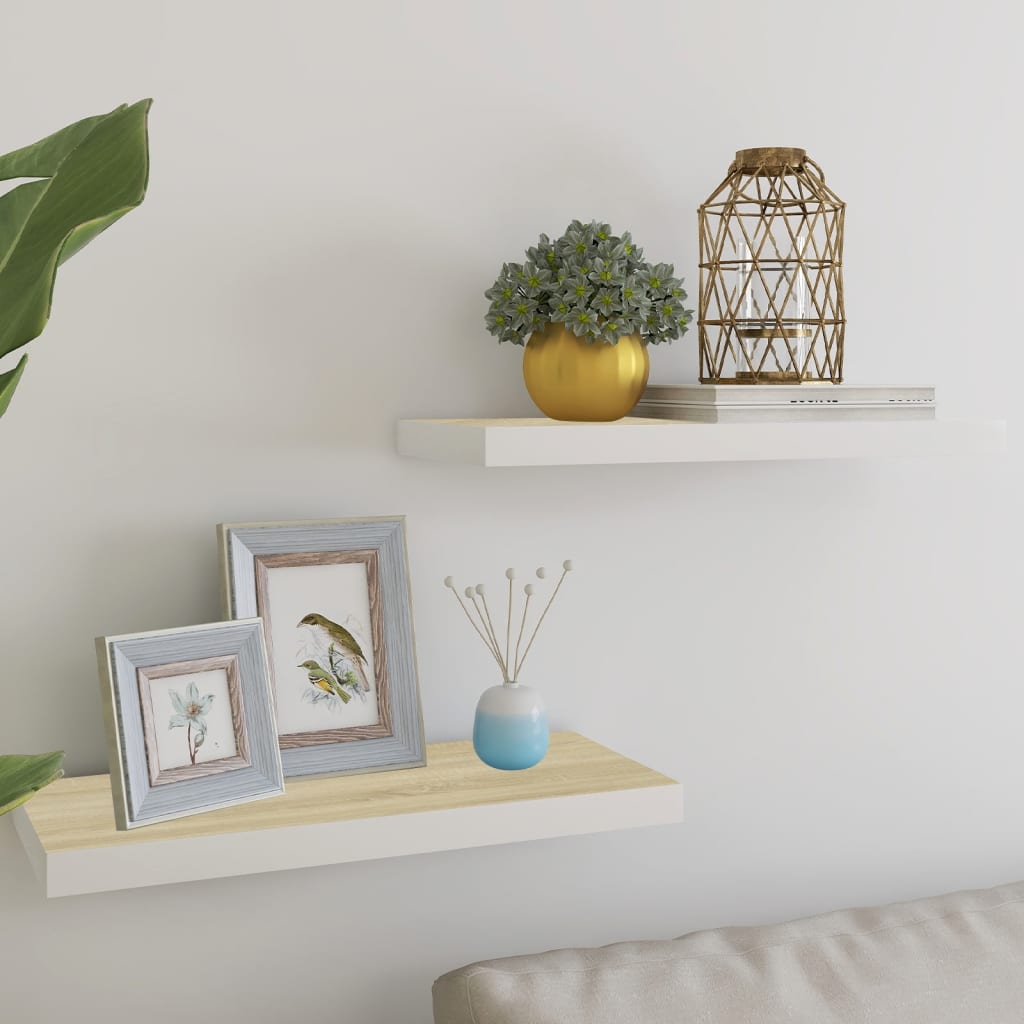 Scaffali A Parete 2 Pz Rovere E Bianco 60x23,5x3,8 Cm In Mdf