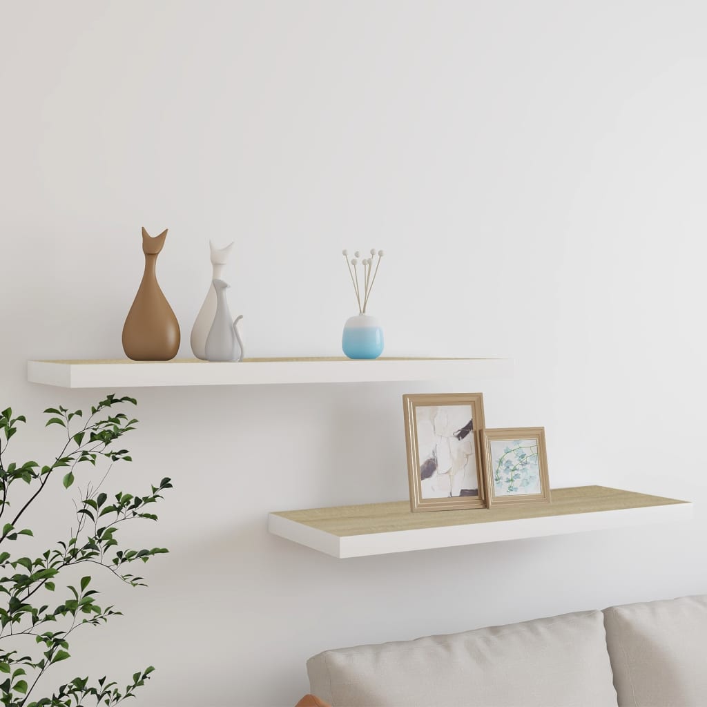Scaffali A Parete 2 Pz Rovere E Bianco 80x23,5x3,8 Cm In Mdf