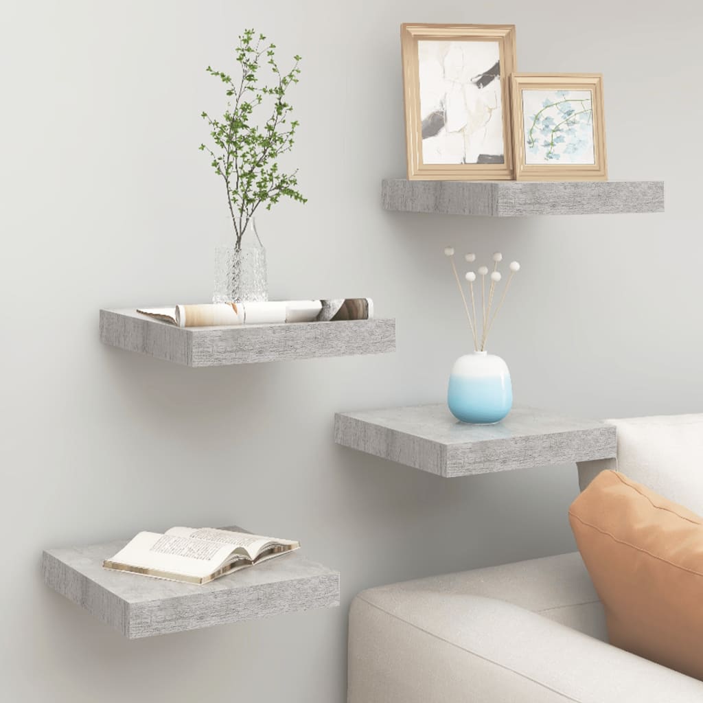Scaffali A Parete 4 Pz Grigio Cemento 23x23,5x3,8 Cm In Mdf