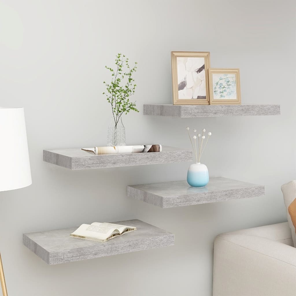 Scaffali A Parete 4 Pz Grigio Cemento 50x23x3,8 Cm In Mdf