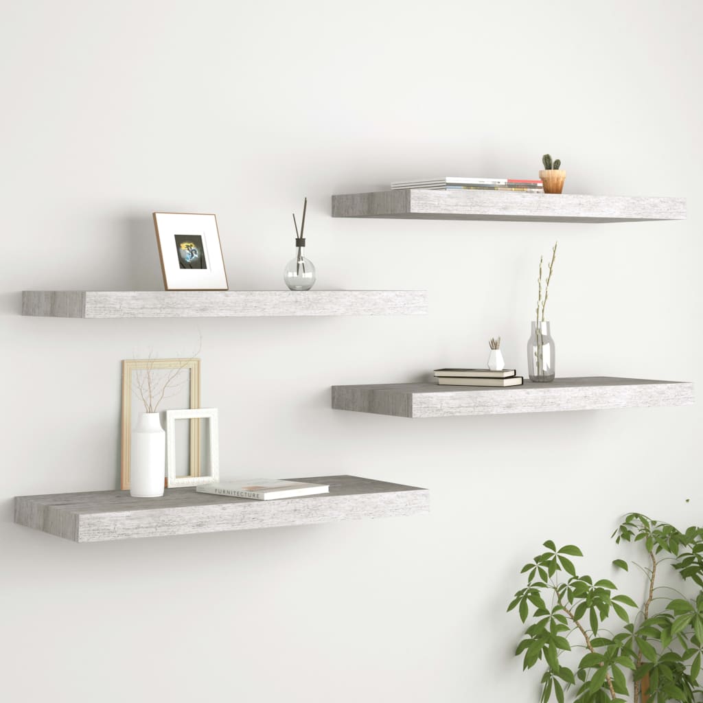 Scaffali A Parete 4 Pz Grigio Cemento 60x23,5x3,8 Cm In Mdf