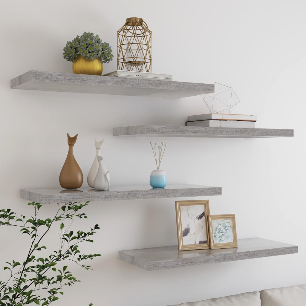 Scaffali A Parete 4 Pz Grigio Cemento 80x23,5x3,8 Cm In Mdf