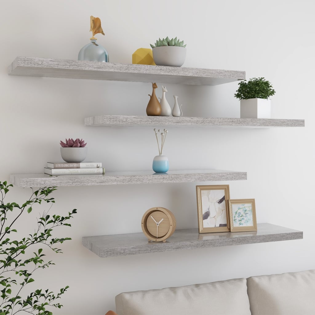 Scaffali A Parete 4 Pz Grigio Cemento 90x23,5x3,8 Cm In Mdf