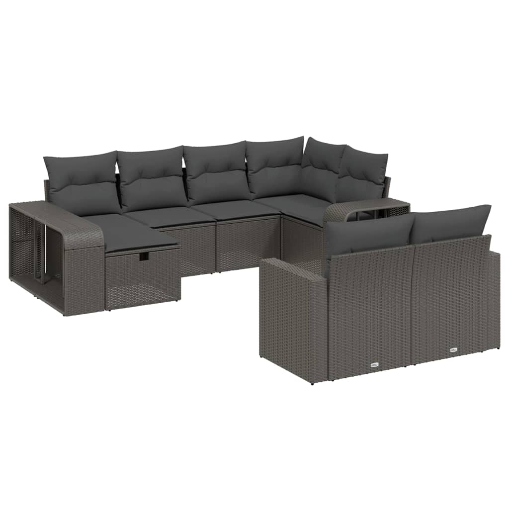 Set Divani Da Giardino 10pz Con Cuscini In Polyrattan Nero - Image 2