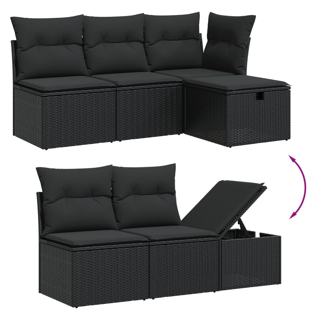 Set Divani Da Giardino 10pz Con Cuscini In Polyrattan Nero - Image 3