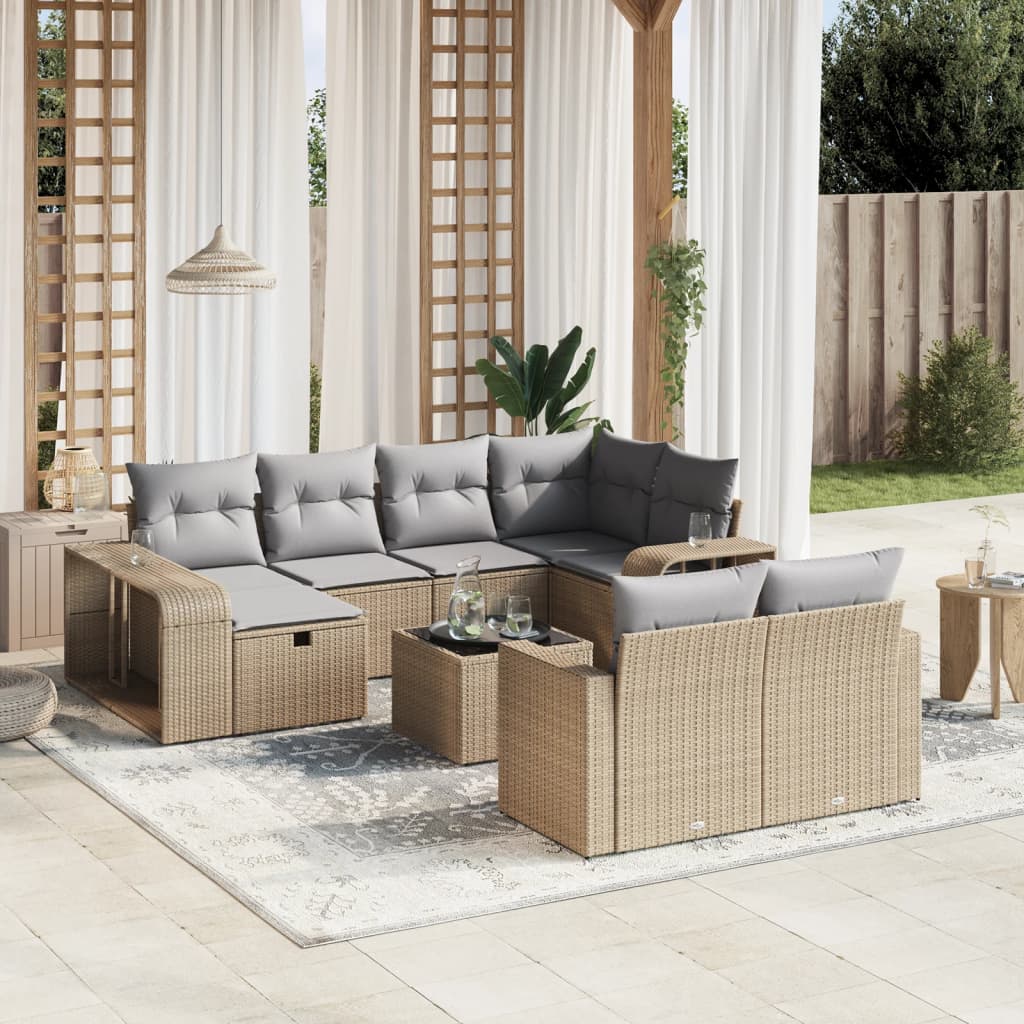 Set Divani Da Giardino 11 Pz Con Cuscini Beige In Polyrattan