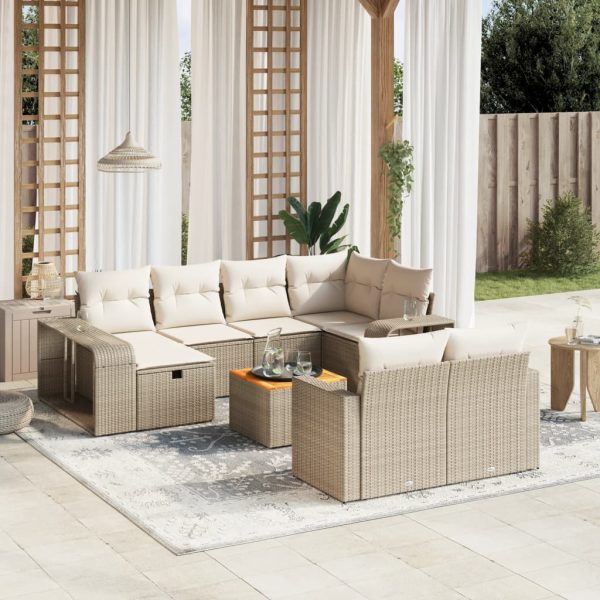 Set Divani Da Giardino 11 Pz Con Cuscini Beige In Polyrattan