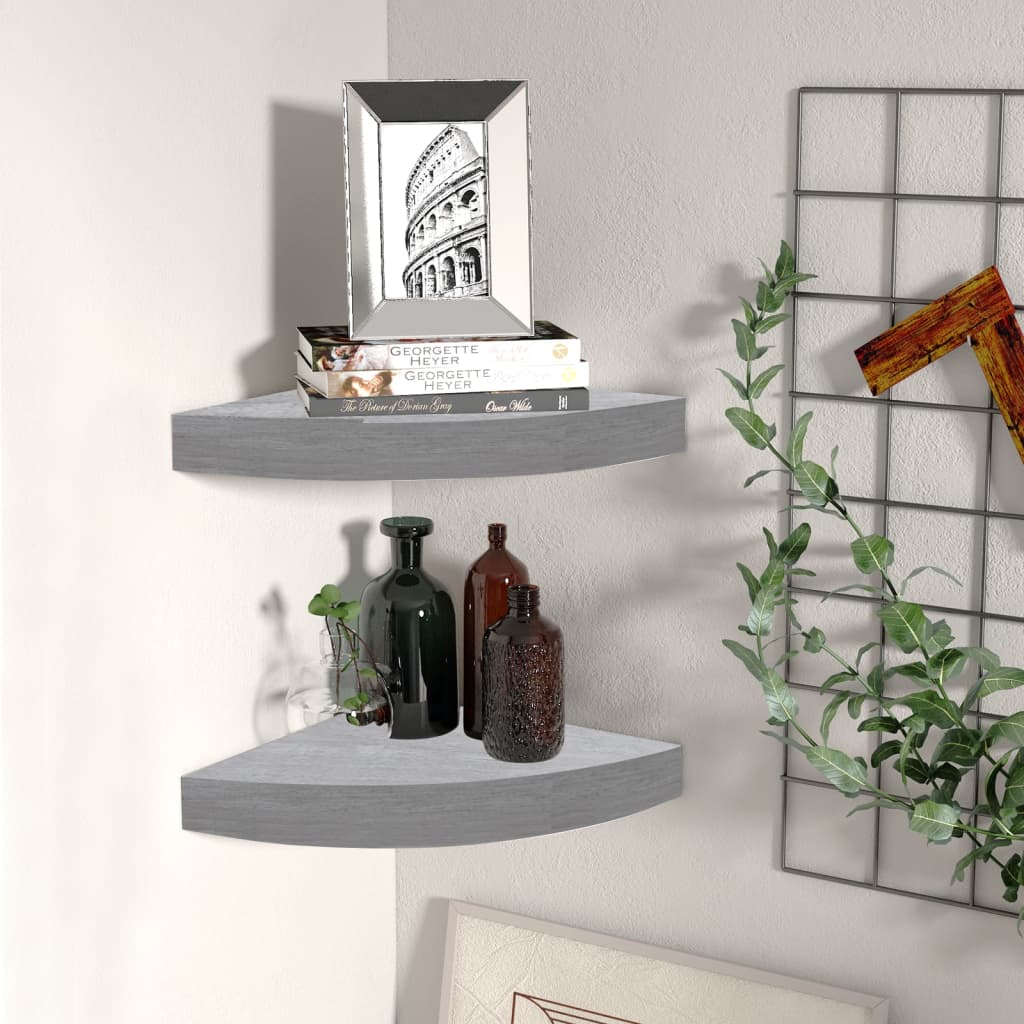 Mensole Angolari 2pz Grigio Cemento 25x25x3,8 Cm In Mdf