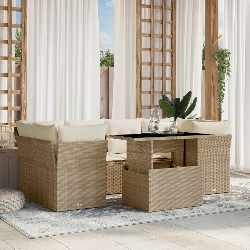 Set Divani Da Giardino 7 Pz Con Cuscini Beige In Polyrattan