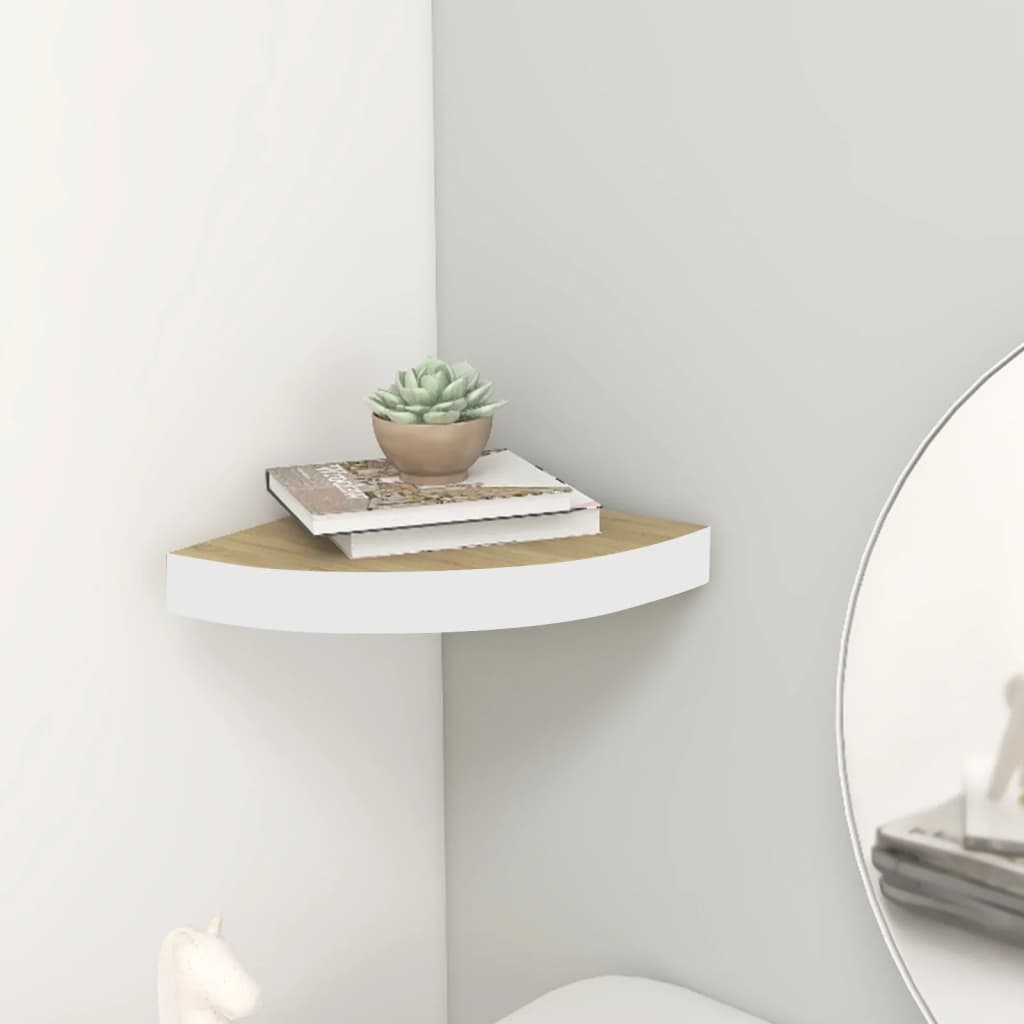 Mensola Angolare Rovere E Bianco 35x35x3,8 Cm In Mdf