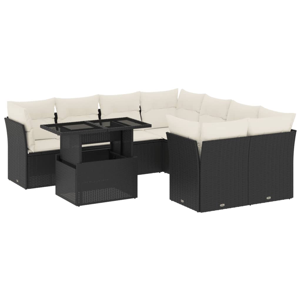 Set Divani Da Giardino 9 Pz Con Cuscini Nero In Polyrattan - Image 2