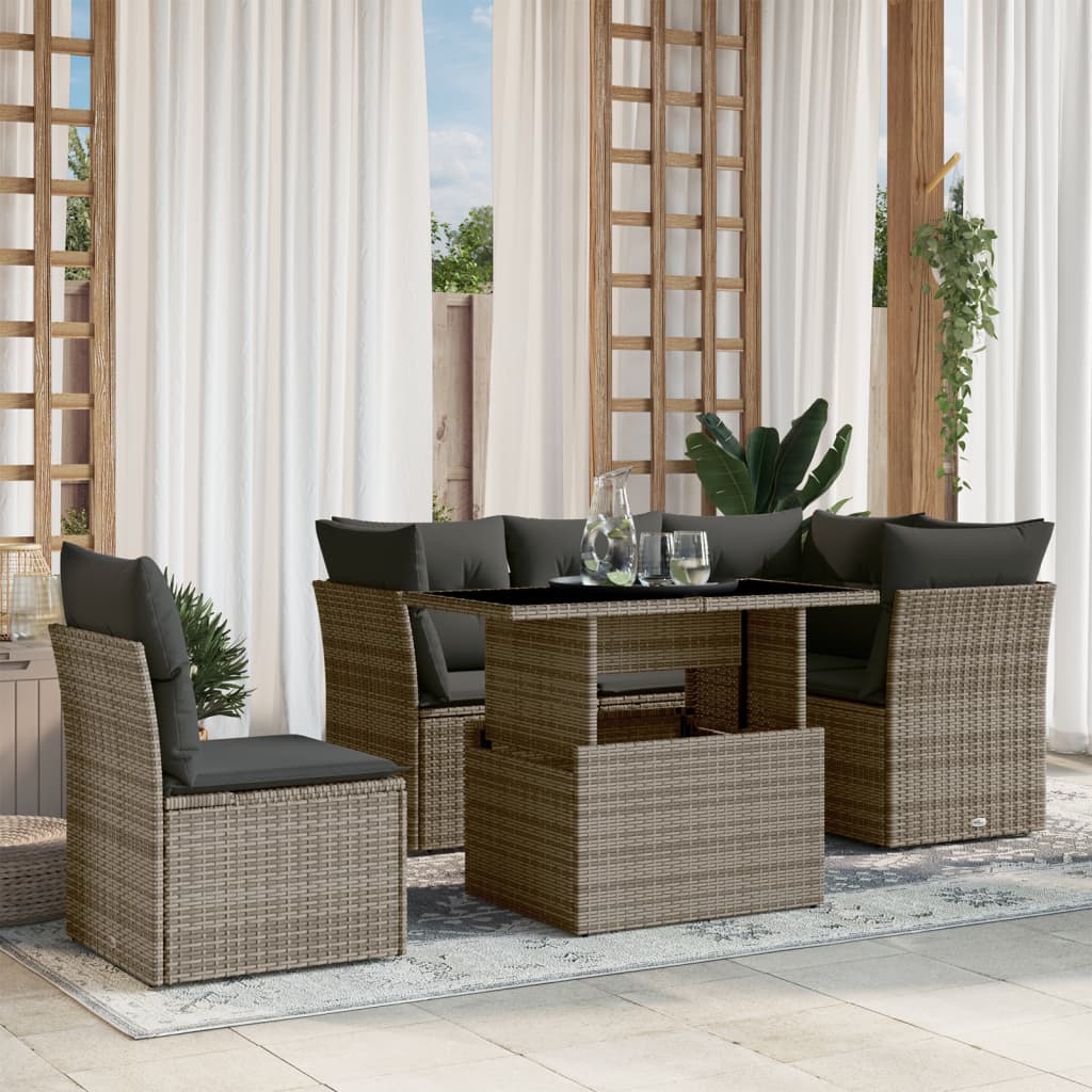 Set Divano Da Giardino 6 Pz Con Cuscini Grigio In Polyrattan