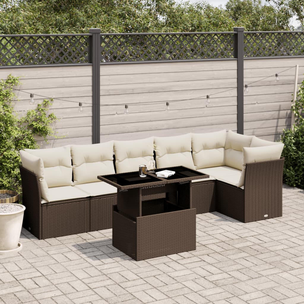Set Divani Da Giardino 7 Pz Con Cuscini Marrone In Polyrattan