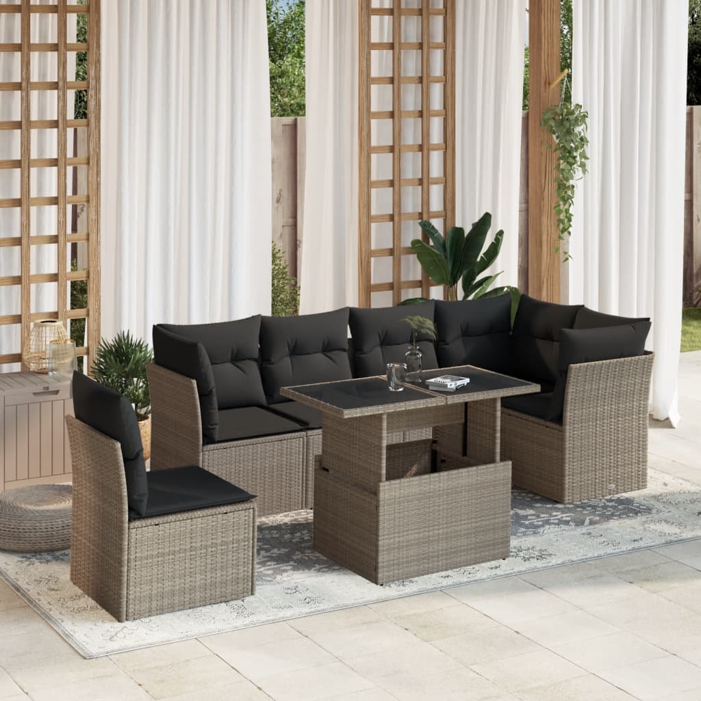 Set Divani Da Giardino 7pz Con Cuscini Grigio Chiaro Polyrattan
