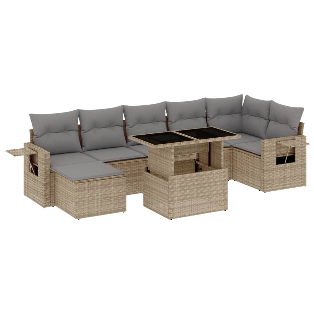 Set Divano Da Giardino 8 Pz Con Cuscini Beige In Polyrattan - Image 2