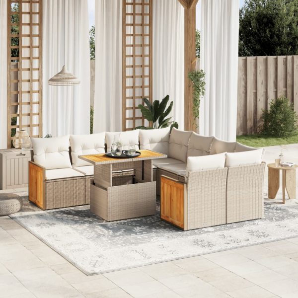 Set Divano Da Giardino 9 Pz Con Cuscini Beige In Polyrattan