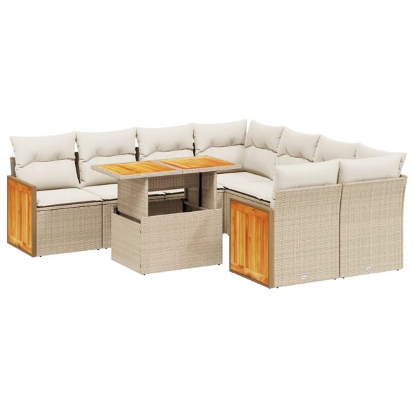 Set Divano Da Giardino 9 Pz Con Cuscini Beige In Polyrattan - Image 2