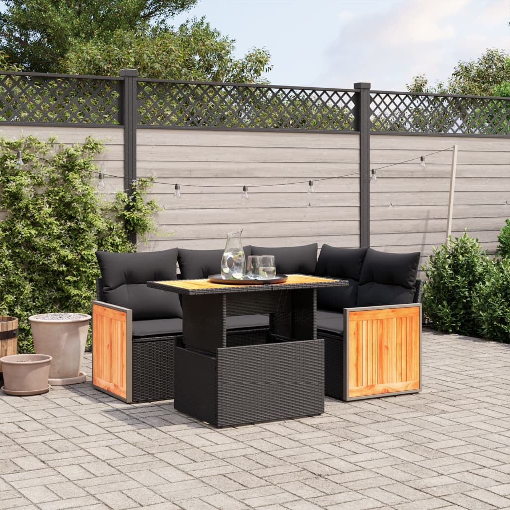 Set Divani Da Giardino 5 Pz Con Cuscini In Polyrattan Nero