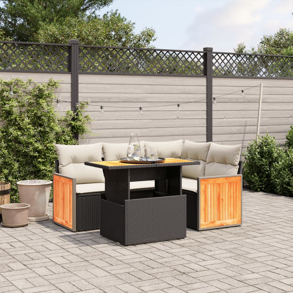 Set Divani Da Giardino 5 Pz Con Cuscini In Polyrattan Nero