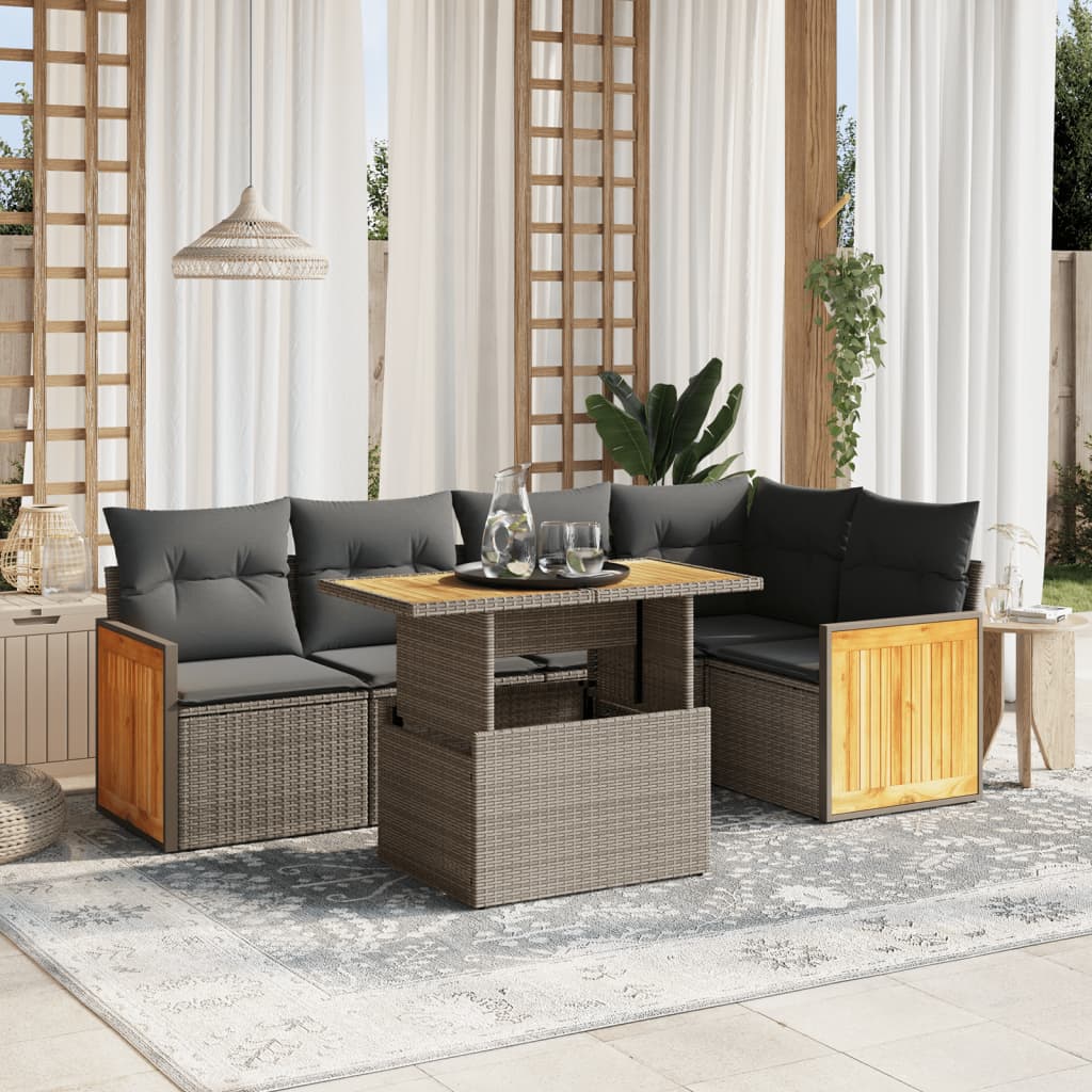 Set Divano Da Giardino 6 Pz Con Cuscini Beige In Polyrattan
