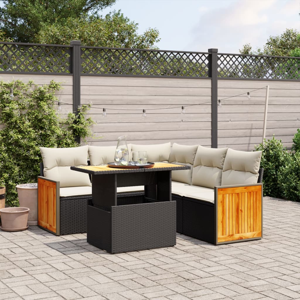 Set Divano Da Giardino 6 Pz Con Cuscini Nero In Polyrattan